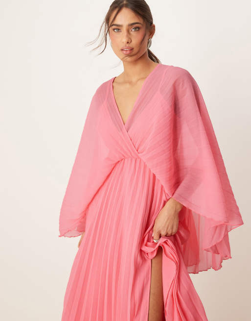 ASOS DESIGN cape detail pleated maxi dress in rose pink