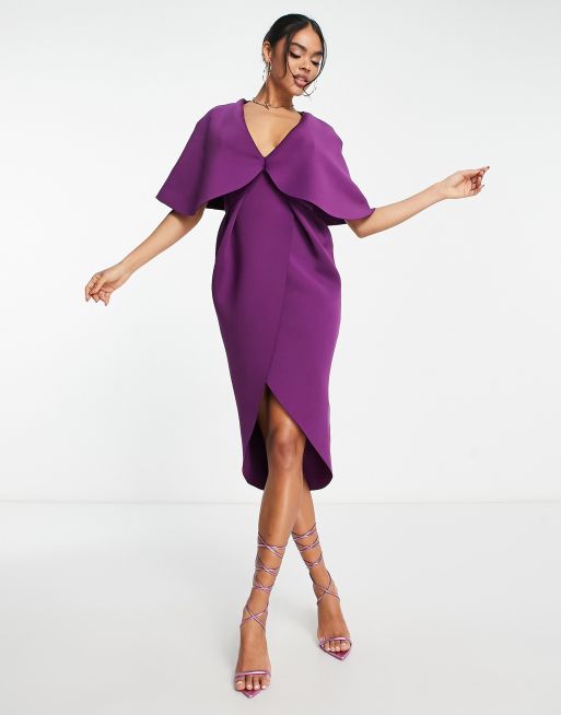 Cape style shop wrap midi dress