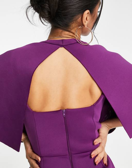 ASOS DESIGN cape detail pleated wrap midi dress in berry ASOS