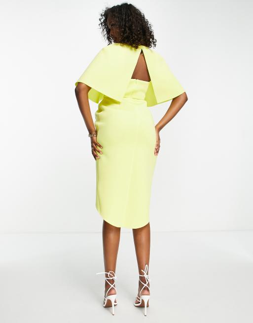 ASOS DESIGN cape detail pleated wrap midi dress in lime