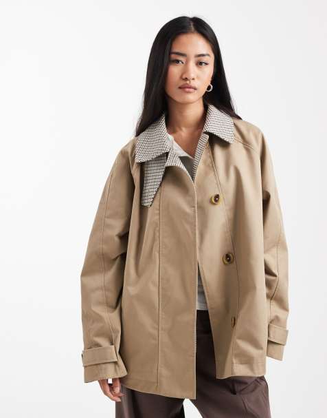 ASOS DESIGN cape detail trench with check liner in rye