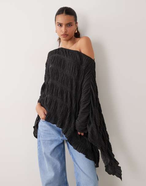 ASOS DESIGN cape en tissu texturé à manches mi-longues asymétriques noir - view 1