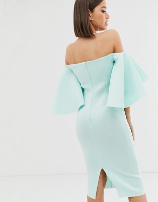 Cape flutter bardot midi hot sale dress