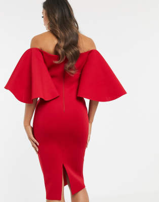 cape flutter bardot midi dress