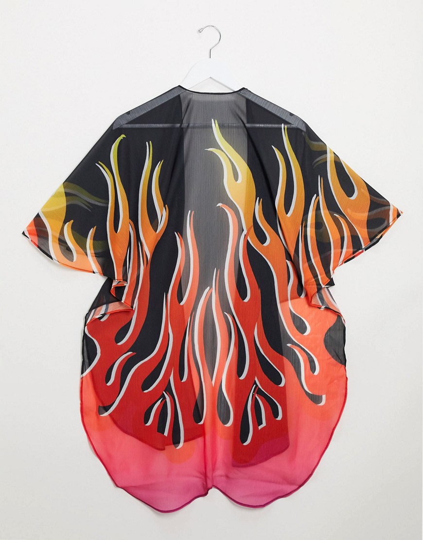 Asos Design Cape In Flame Print-black