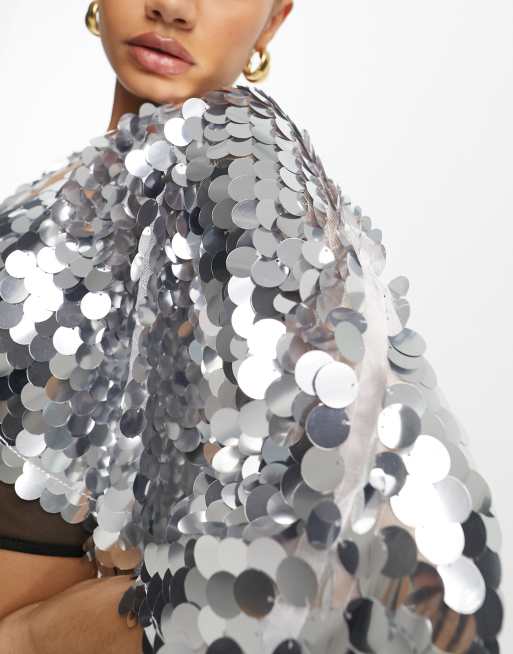 ASOS DESIGN – Cape in Silberoptik mit Pailletten , 3 von 4