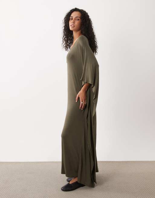 ASOS DESIGN cape maxi jurk in bruin, 3 van 4