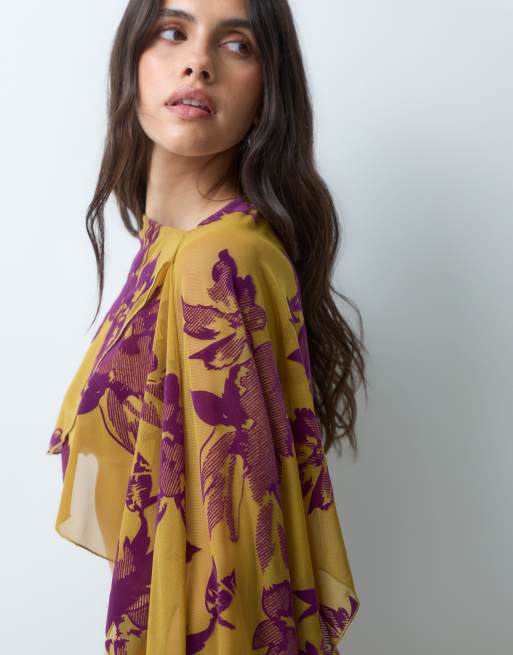 ASOS DESIGN cape maxi longue floconnée violet et ocre, 2 de 5