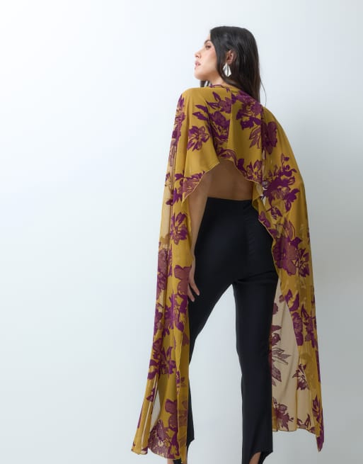 ASOS DESIGN cape maxi longue floconnée violet et ocre, 5 de 5