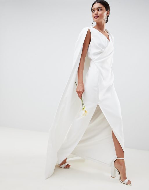 White dress clearance with cape overlay