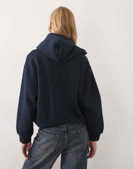 ASOS DESIGN cape med knytband, dragkedja och ståkrage sweatshirt i marinblått, 4 av 4
