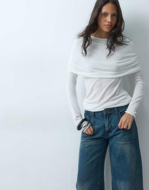 ASOS DESIGN cape med rynkade lager och andra hud-känsla topp i cream - view 1