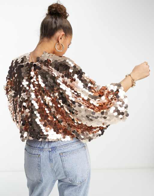 ASOS DESIGN - Cape met lovertjes in roségoud , 2 van 4