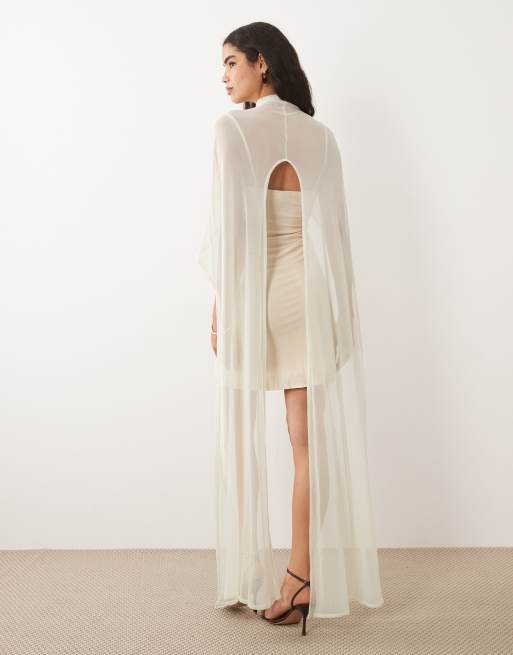 ASOS DESIGN cape mini dress in cream, 3 of 4