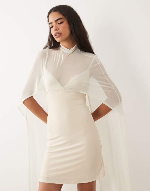 ASOS DESIGN cape mini dress in cream, 4 of 4