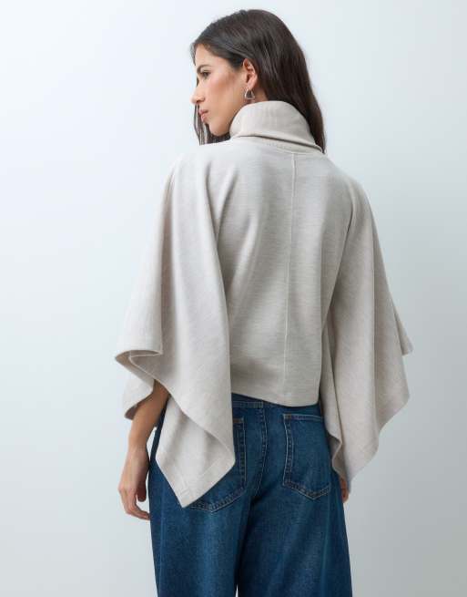 ASOS DESIGN Cape mit Stehkragen aus superweichem Rippstrick in Beigemeliert, 2 von 5