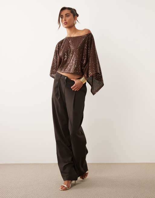 ASOS DESIGN – Cape-Oberteil in Schokobraun mit Paillettenbesatz, 2 von 4