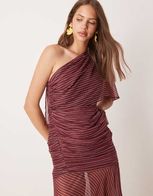 ASOS DESIGN cape one-shoulder ruched bodice maxi dress in stripe, 3 of 4