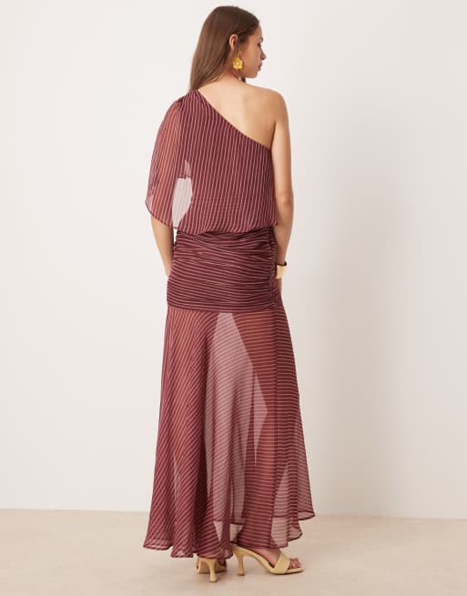 ASOS DESIGN cape one shoulder ruched bodice maxi dress in stripes