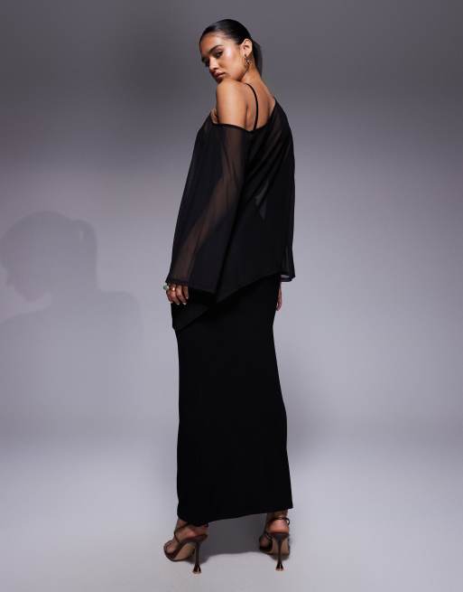 ASOS DESIGN cape overlay midi dress in black