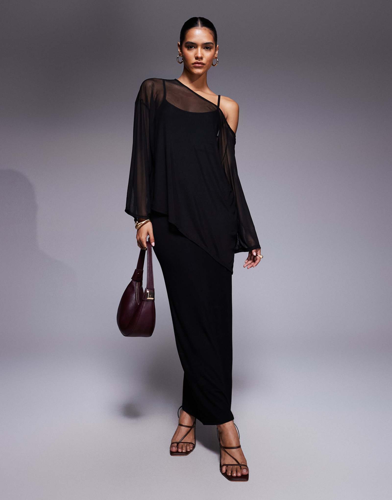 ДИЗАЙНЕРСКОЕ миди-платье с накидкой ASOS DESIGN overlay черного цвета