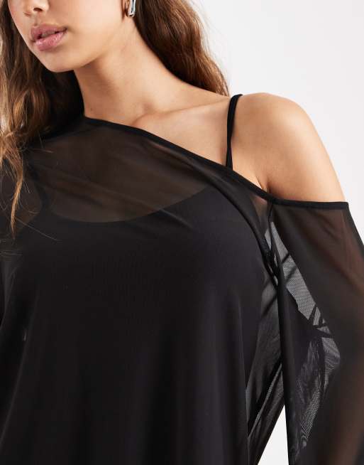 ASOS DESIGN cape overlay mini dress in black, 3 of 4