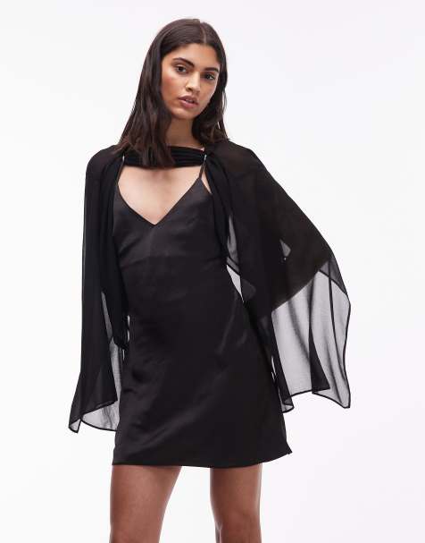 ASOS DESIGN cape overlay mini dress in black