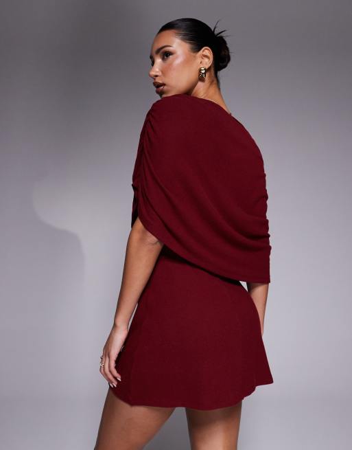 ASOS DESIGN cape overlay mini dress in burgundy