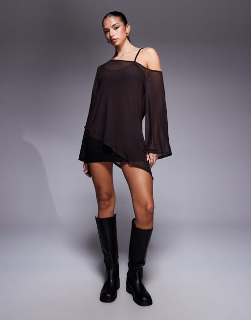 ASOS DESIGN cape overlay mini dress in chocolate