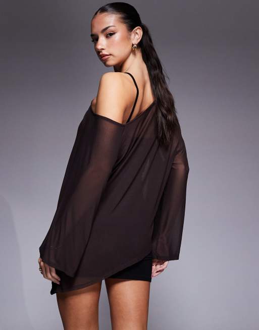 ASOS DESIGN cape overlay mini dress in chocolate, 4 of 4