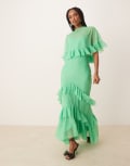 [ASOS DESIGN] ASOS DESIGN cape overlay ruffle bias maxi dress in bright green 12 Bright green