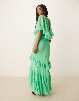 ASOS DESIGN cape overlay ruffle bias maxi dress in bright green