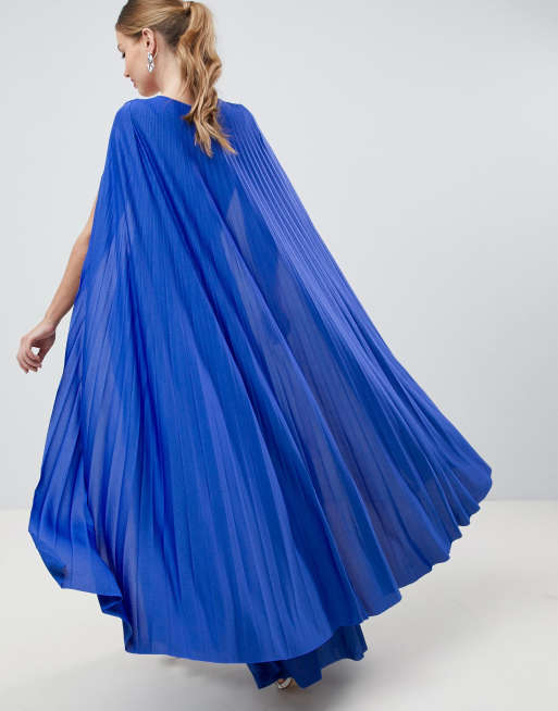 Open Back Pleated Cape Short Dress