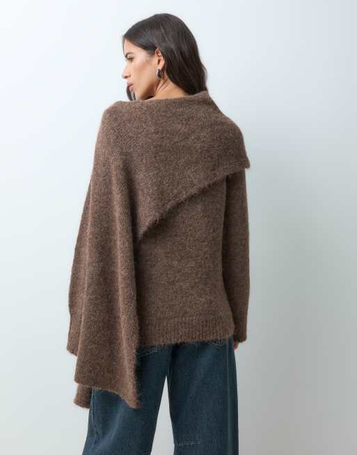 ASOS DESIGN cape scarf børstet striktrøje i chokoladebrun, 3 af 4
