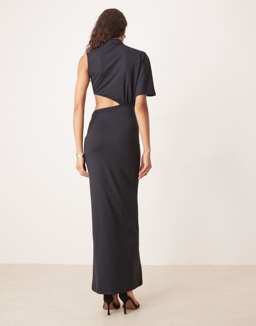 ASOS DESIGN cape sleeve asymmetric cut out maxi dress in black