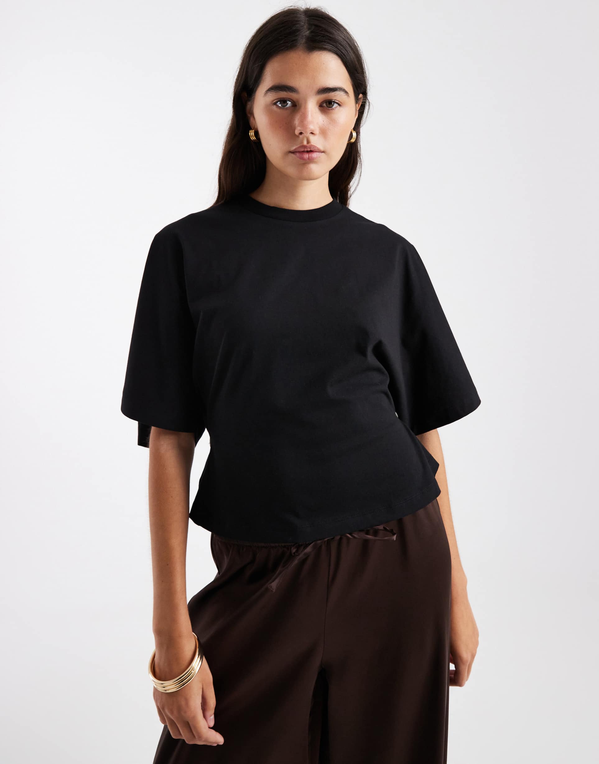 asos design cape sleeve cinched waist top in black