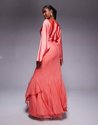 Asos Design Cape Sleeve Godet Maxi Dress In Pink
