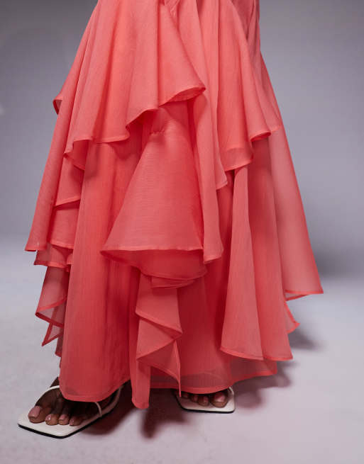 chinese dress ladies ASOS DESIGN Corset Maxi Dress With Soft Cowl Front In Coral main image 0