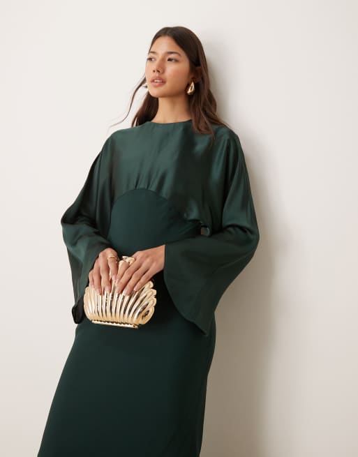 forest green maxi dress with sleeves Olive Green Pleated Long Sleeve Maxi Dress | Womens | Medium (Available in XXS) | 100% Polyester