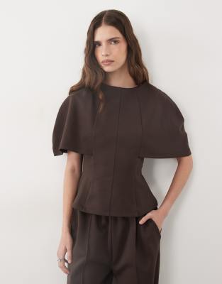 Asos Design Cape Sleeve Jersey T-shirt Co-ord In Brown