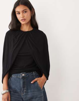 Asos Design Cape Sleeve Top In Black