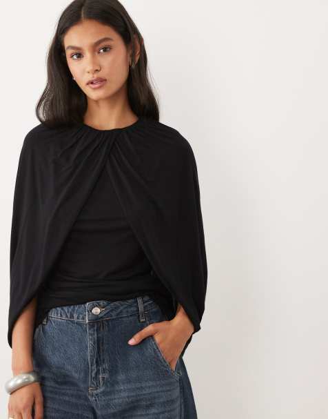 ASOS DESIGN cape sleeve top in black - view 1