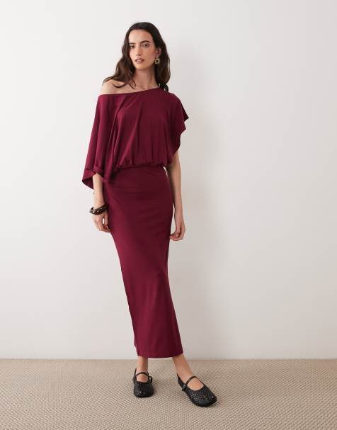 ASOS DESIGN cape-stijl midi-jurk in bordeauxrood - view 1