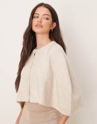 ASOS DESIGN - Cape-Strickjacke in Hellbeige-Weiß