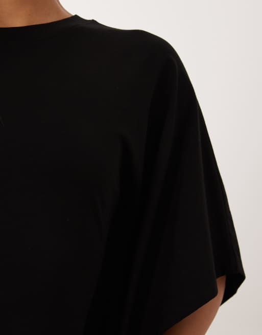 ASOS DESIGN cape style mini dress with tee collar neck in black, 3 of 4