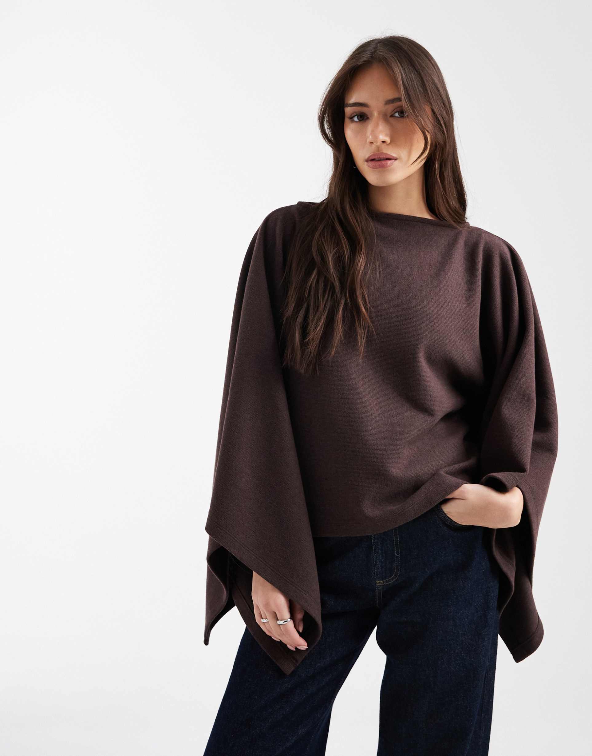 asos design cape style supersoft top in brown