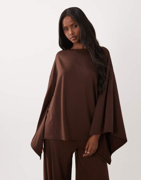 ASOS DESIGN cape style top co-ord in brown - view 1