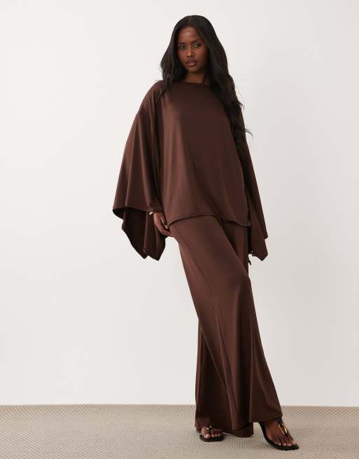 ASOS DESIGN cape style top co-ord in brown, 3 of 4