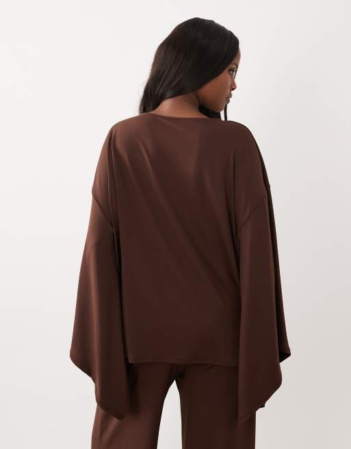 ASOS DESIGN cape style top co-ord in brown, 4 of 4