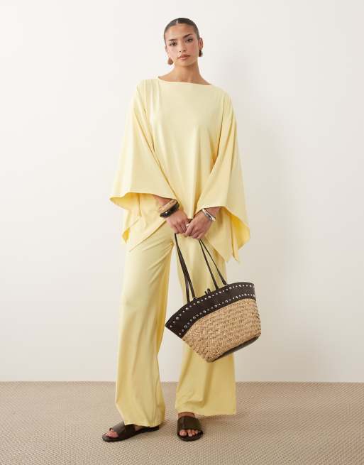 ASOS DESIGN cape style top co-ord in buttermilk yellow, 2 of 4